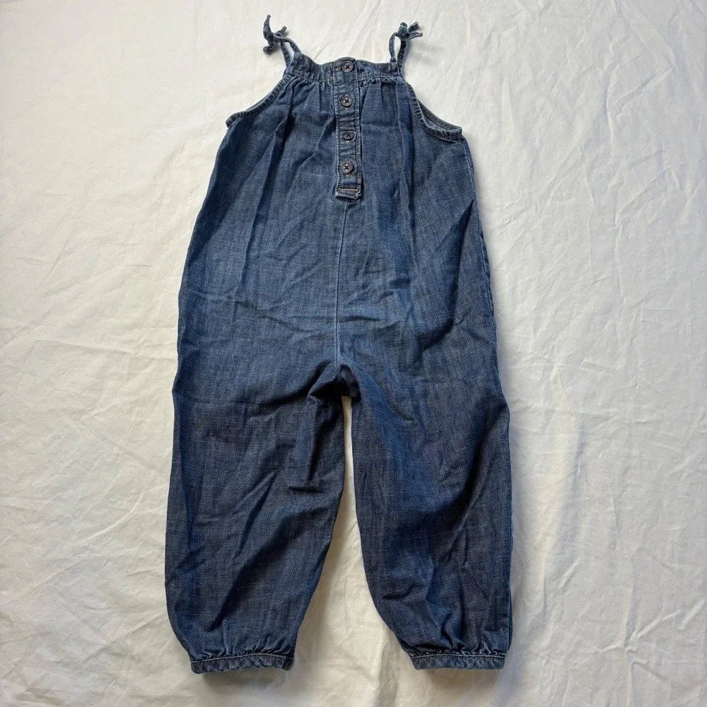 Baby Gap Denim Embroidered Halter Romper Jumpsuit Blue 18-24 Months Hippie Boho